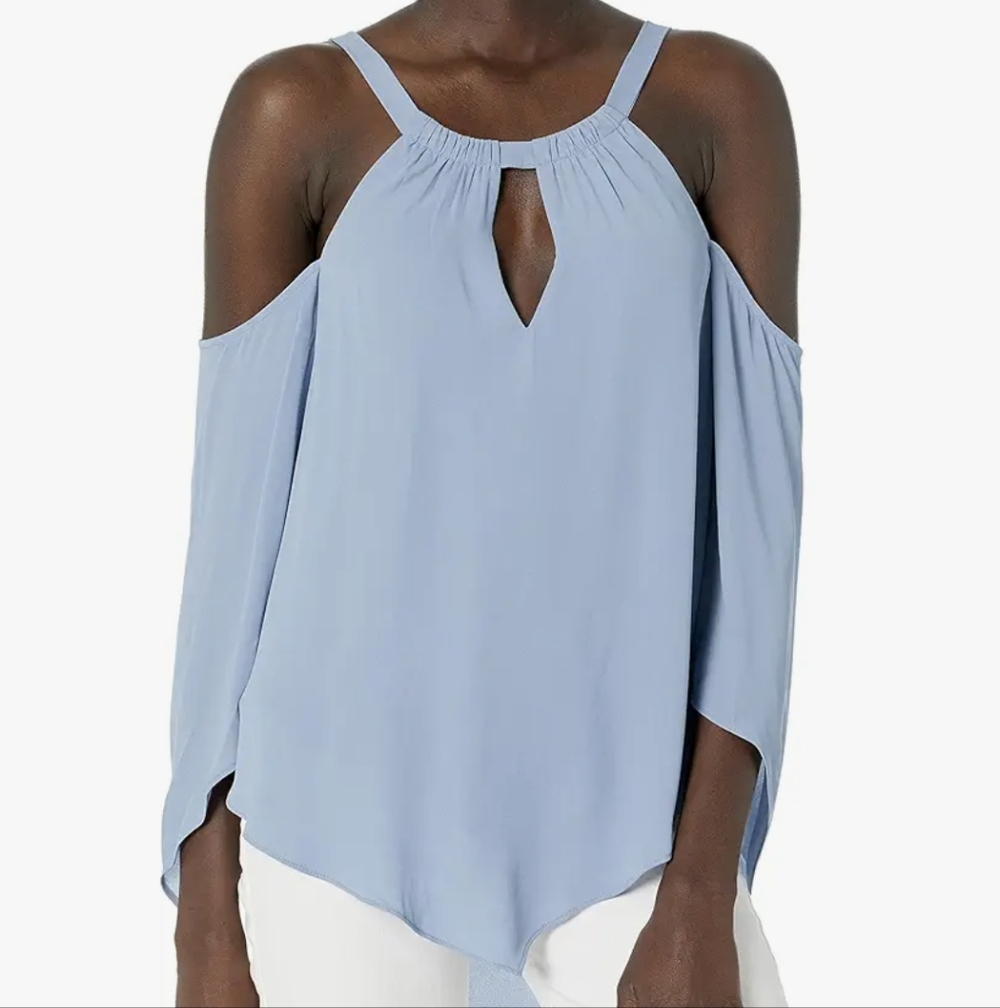BCBG Blush Pink Jax Cold Shoulder Peek A Boo Blouse